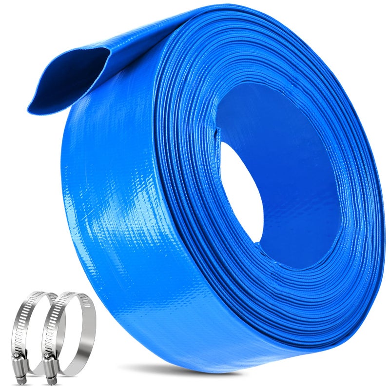 MYFAMIREA 2.5 IN x 30 FT Pool Backwash Hose Heavy Duty Drain Discharge Double PVC Layflat Hose with 2 Clamps, Weatherproof Burst Resistant for Water Transfer, Sump Pump, Pool Filter, Drain (9.2M,Blue) - Image 1